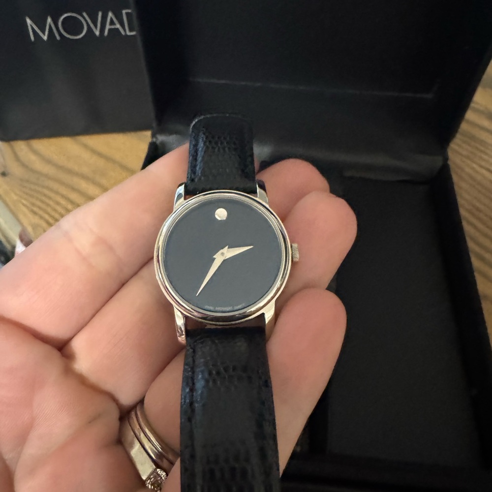 Movado Black Leather Women's Watch - Picture 2 of 3